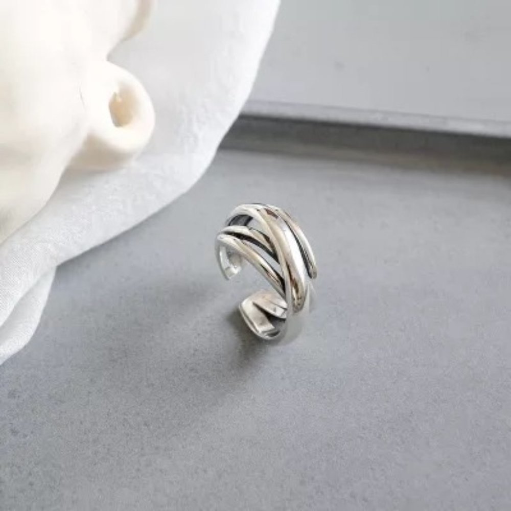 14k Gold Intertwined Ring Band Sterling Silver - Picture 2 of 10